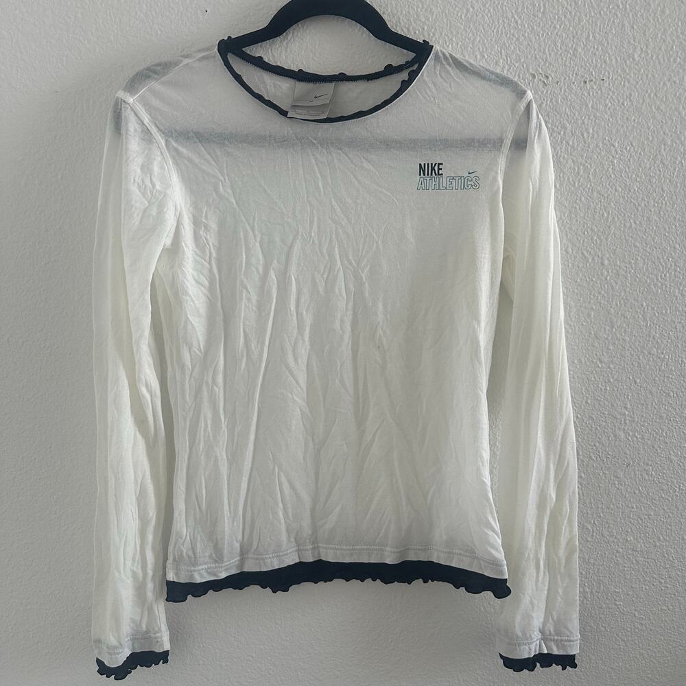 Y2k Nike Athletics Long Sleeve Sheer Top with Lettuce Edge Trim White